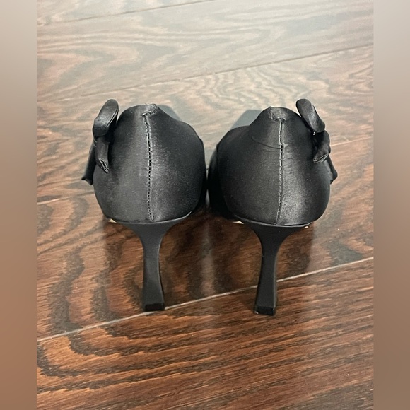 Anthropologie Maeve Pointed-Toe Pump Black Satin Bow Heel Women Size 6/36 EUR - Picture 3 of 10